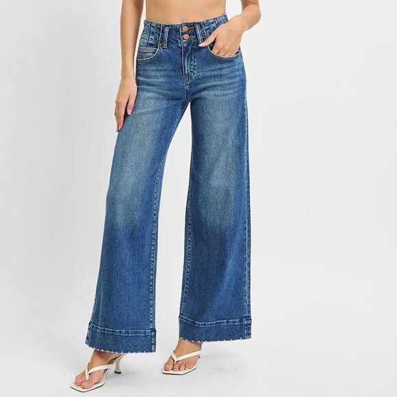 ✨NWT RISEN Full Size High Rise Ankle Wide Seam Detailed Jeans Plus Size - Picture 1 of 6